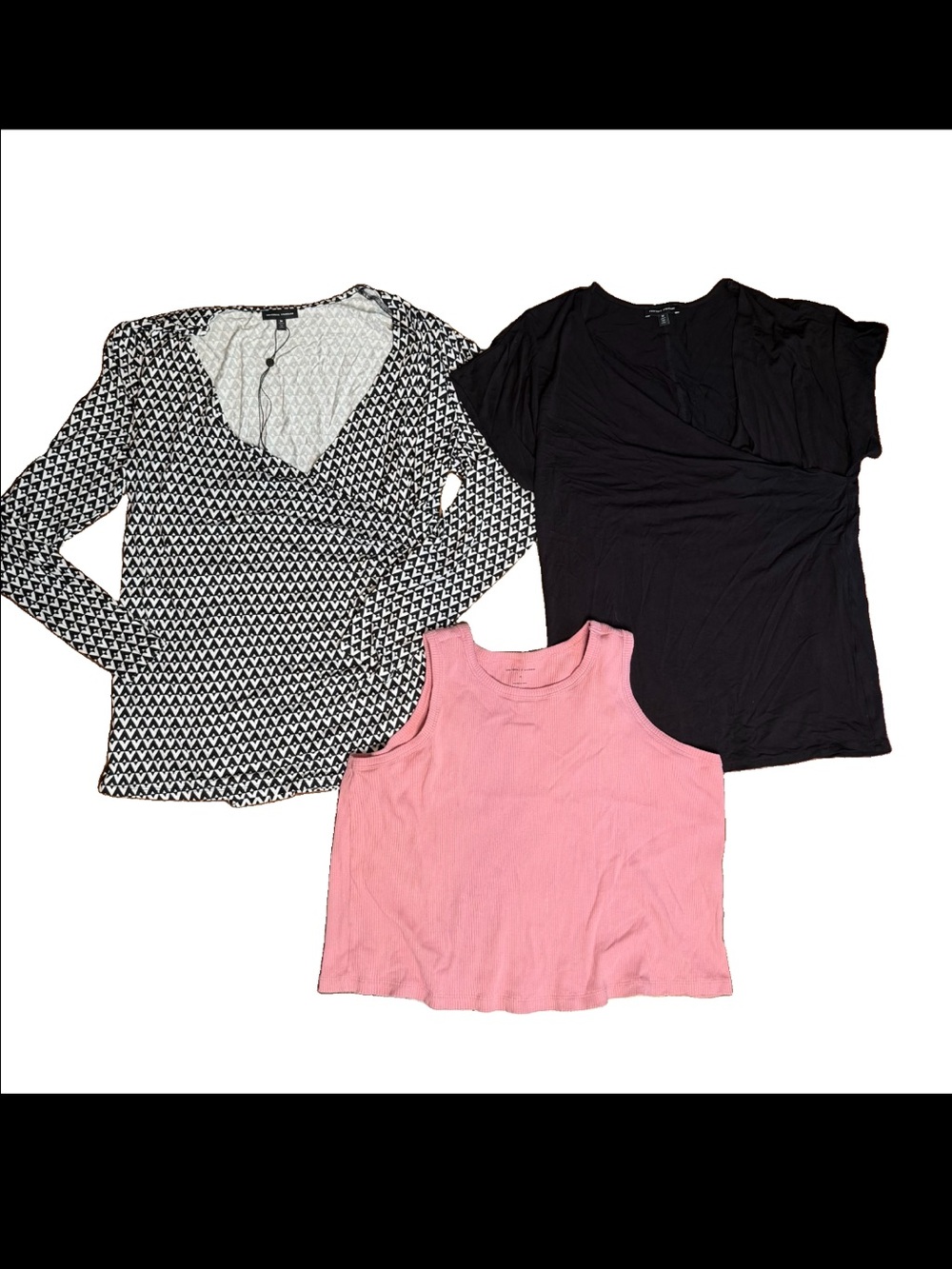 Universal Standard Lot Of 3 Tops Faux Wrap Front Black Top Pink Ribbed Tank M
